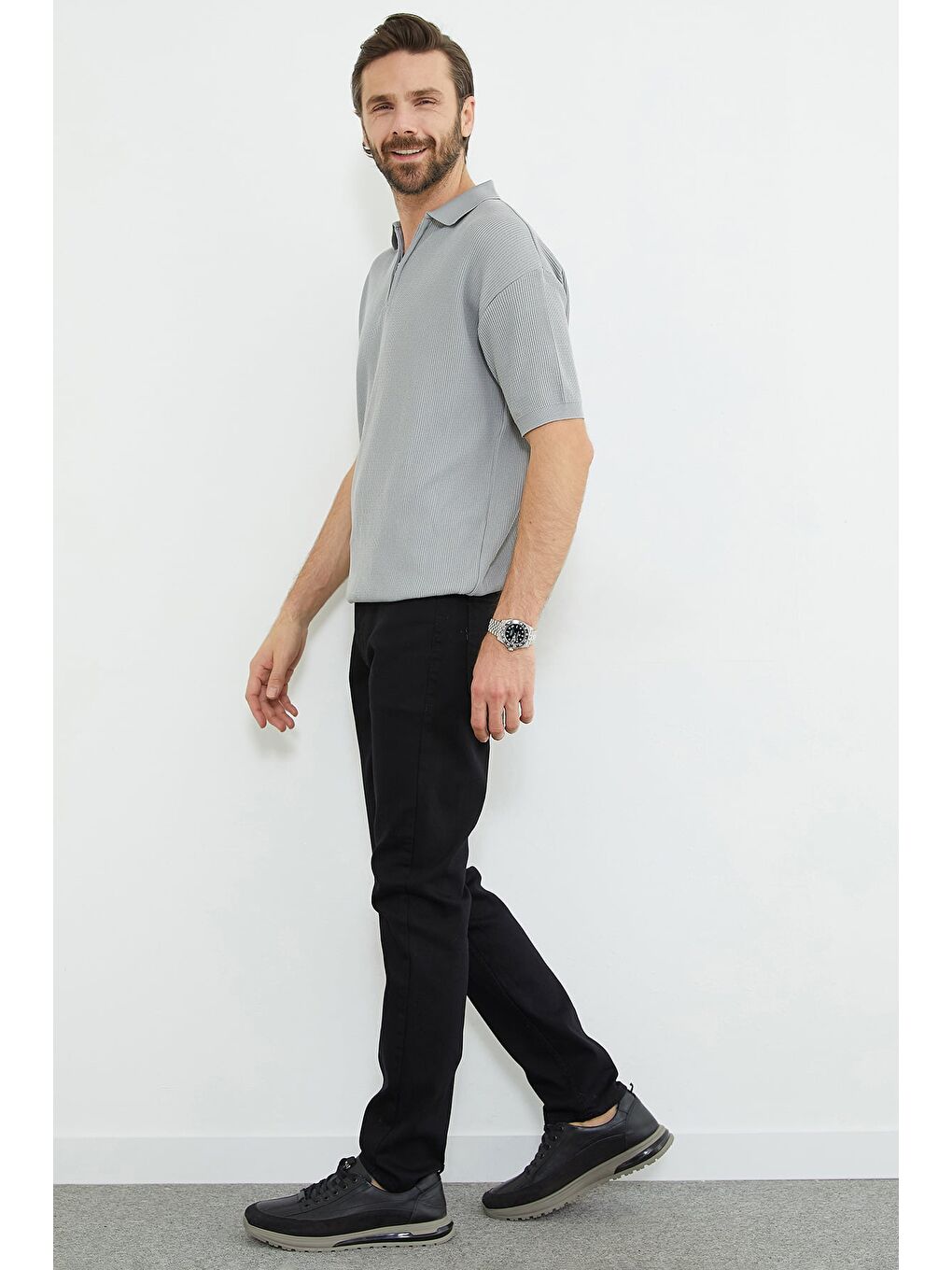 Siyah Fermuarlı Straight Jean Pantolon-4