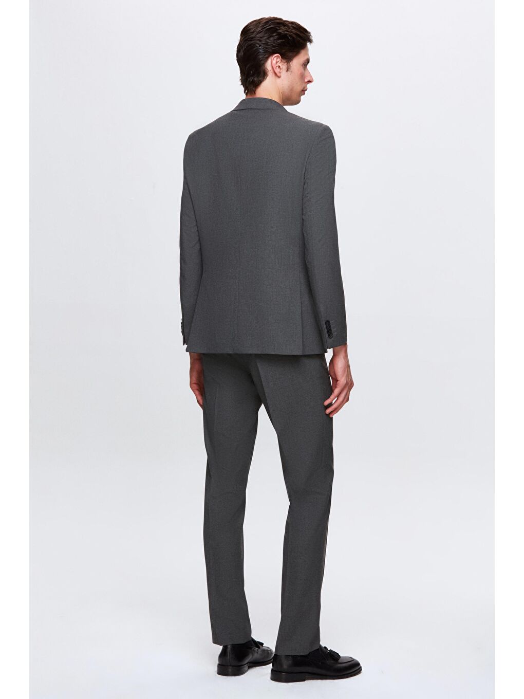 Slim Fit Gri Düz Elastanlı Esnek Mono Yaka Çift Yırtmaçlı Astarlı Takim Elbise-7