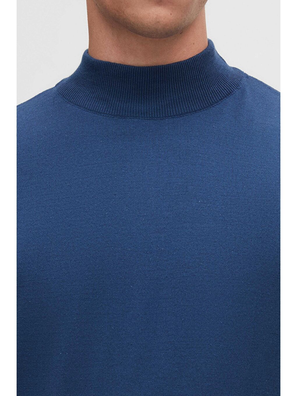 Regular Fit Mavi Pamuk Karışımlı Yarım Balıkçı Triko Kazak-3