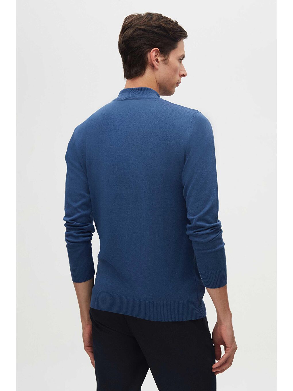 Regular Fit Mavi Pamuk Karışımlı Yarım Balıkçı Triko Kazak-5