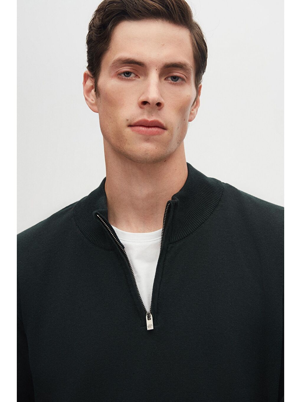 Slim Fit Haki Yarım Fermuarlı Triko Kazak-3