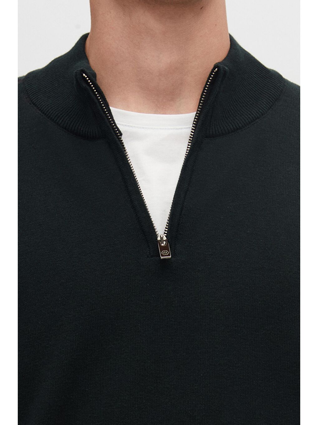 Slim Fit Haki Yarım Fermuarlı Triko Kazak-5