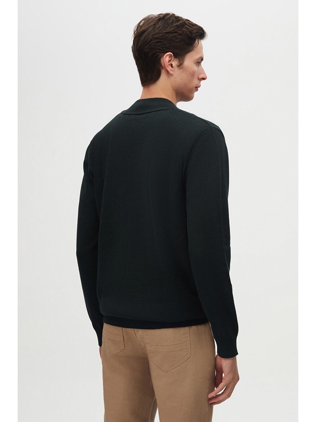 Slim Fit Haki Yarım Fermuarlı Triko Kazak-6