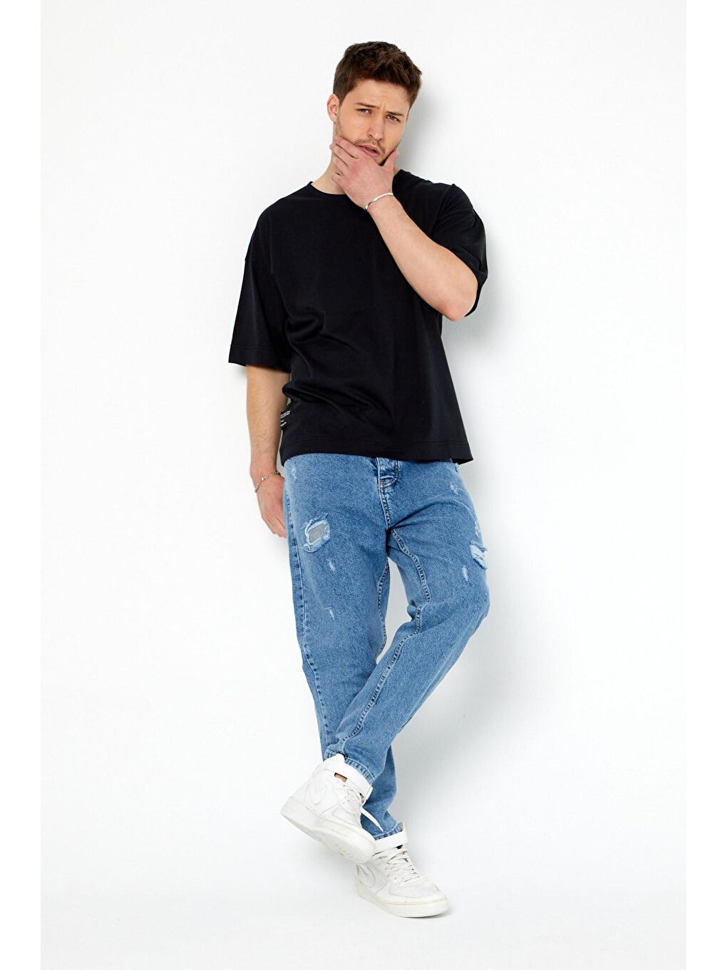 Siyah Erkek Çok Renkli 2'li Basic Oversize Bisiklet Yaka Kısa Kollu Tişört-7