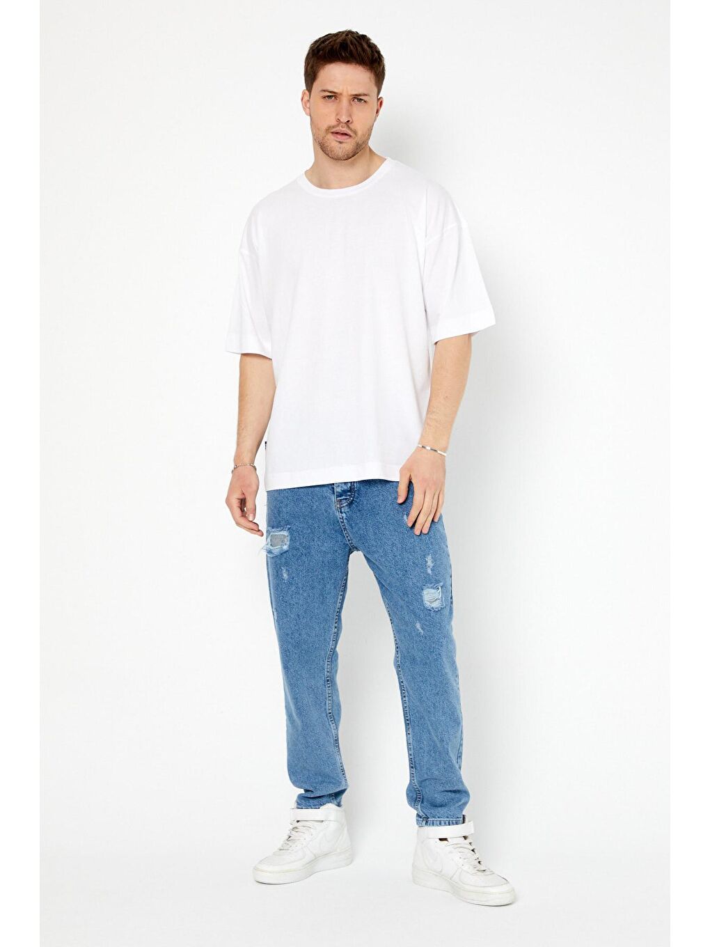 Siyah Erkek Çok Renkli 2'li Basic Oversize Bisiklet Yaka Kısa Kollu Tişört-9