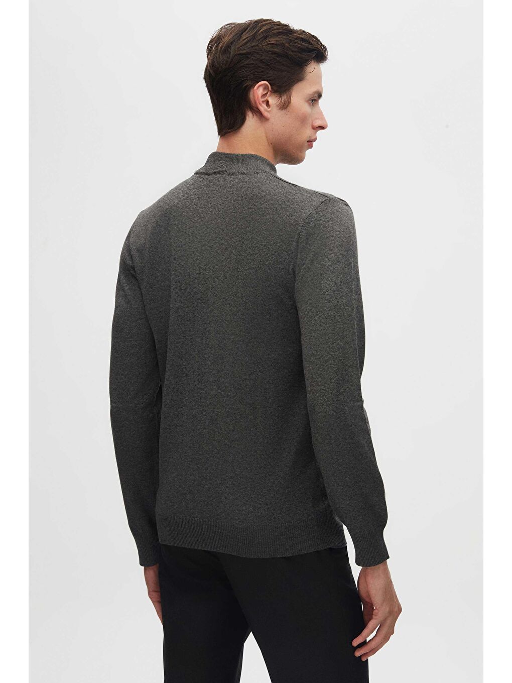 Regular Fit Antrasit Pamuk Karışımlı Yarım Balıkçı Triko Kazak-5