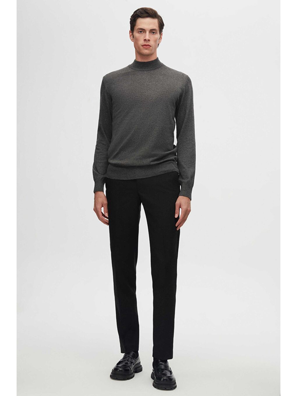 Regular Fit Antrasit Pamuk Karışımlı Yarım Balıkçı Triko Kazak-6