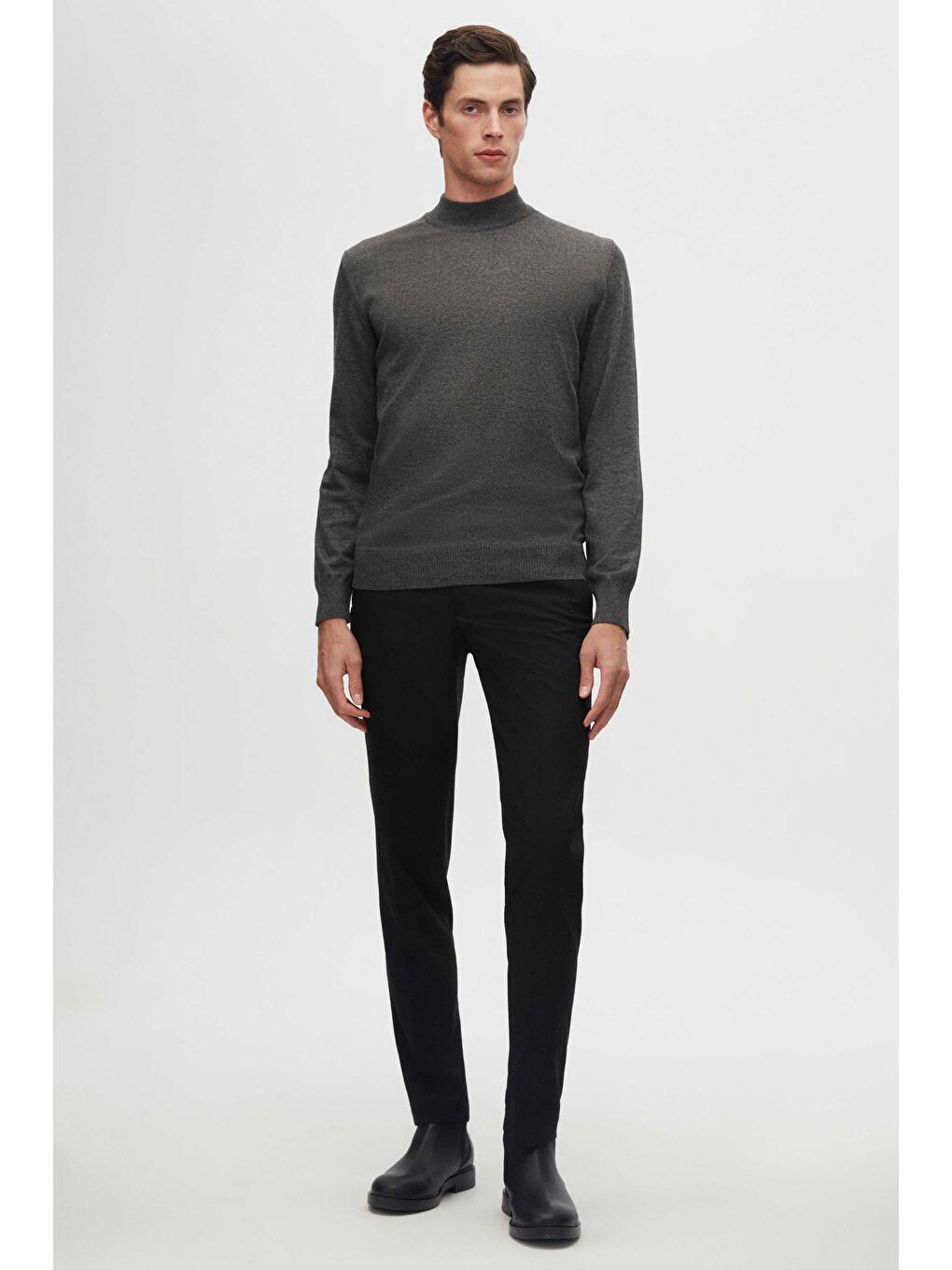 Regular Fit Antrasit Pamuk Karışımlı Yarım Balıkçı Triko Kazak-7