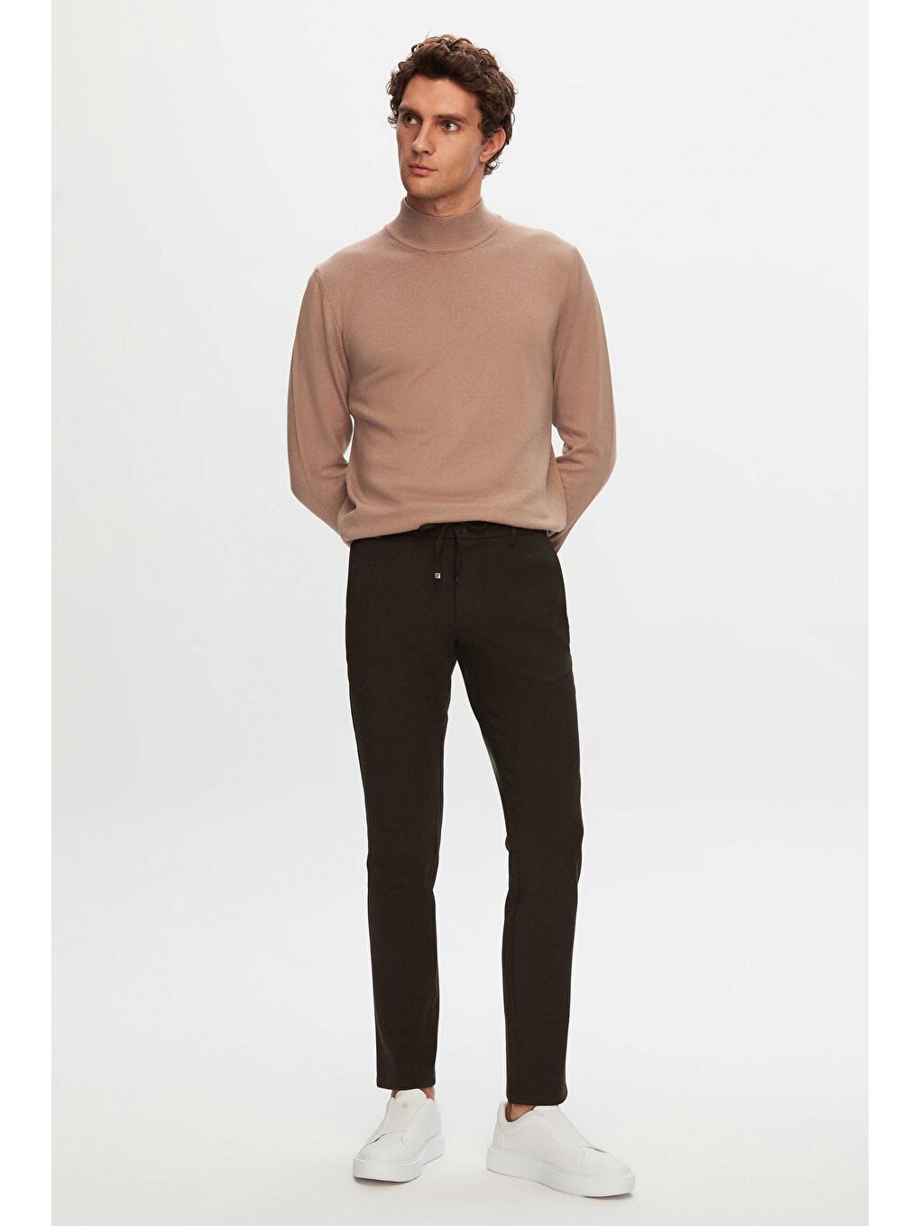 Regular Fit Bej Pamuk Karışımlı Yarım Balıkçı Triko Kazak-3