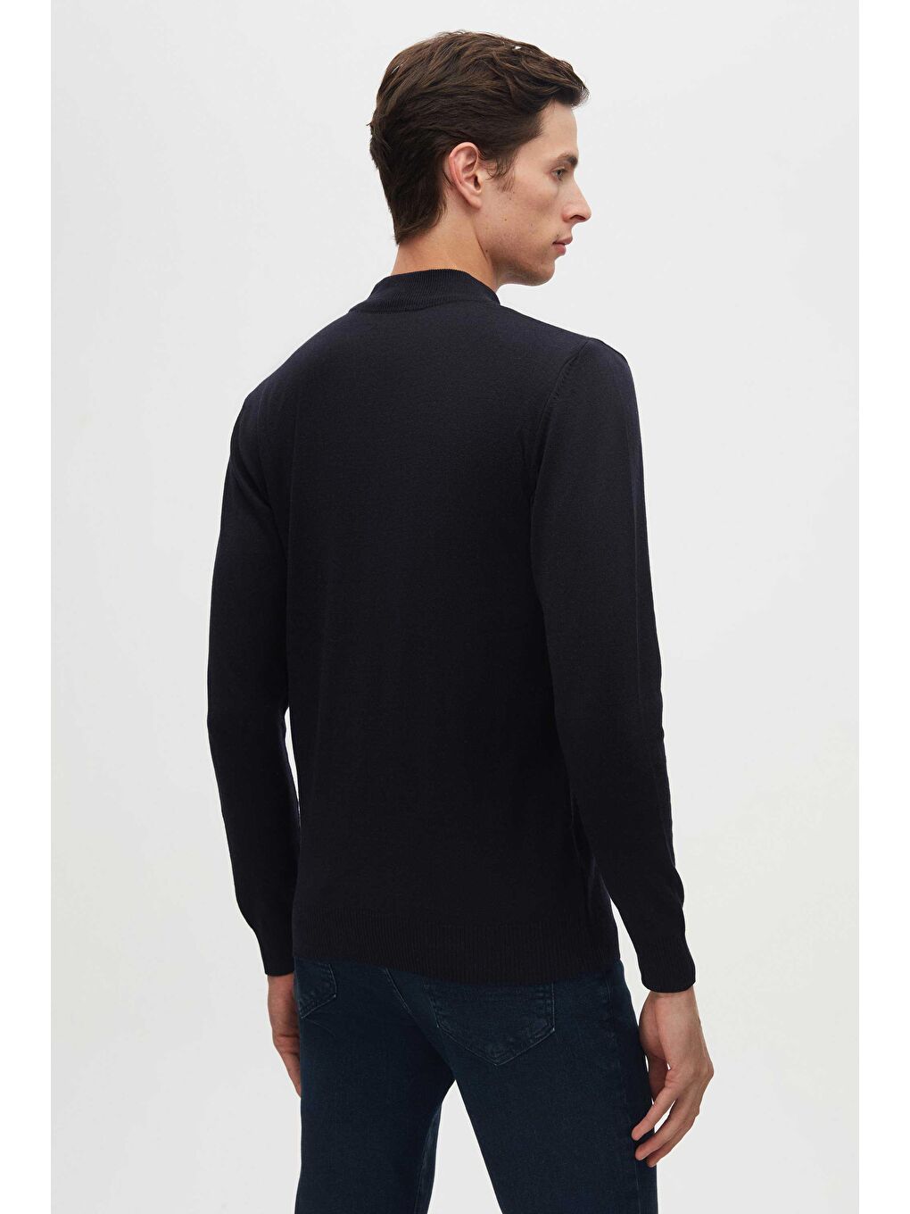 Regular Fit Lacivert Pamuk Karışımlı Yarım Balıkçı Triko Kazak-3