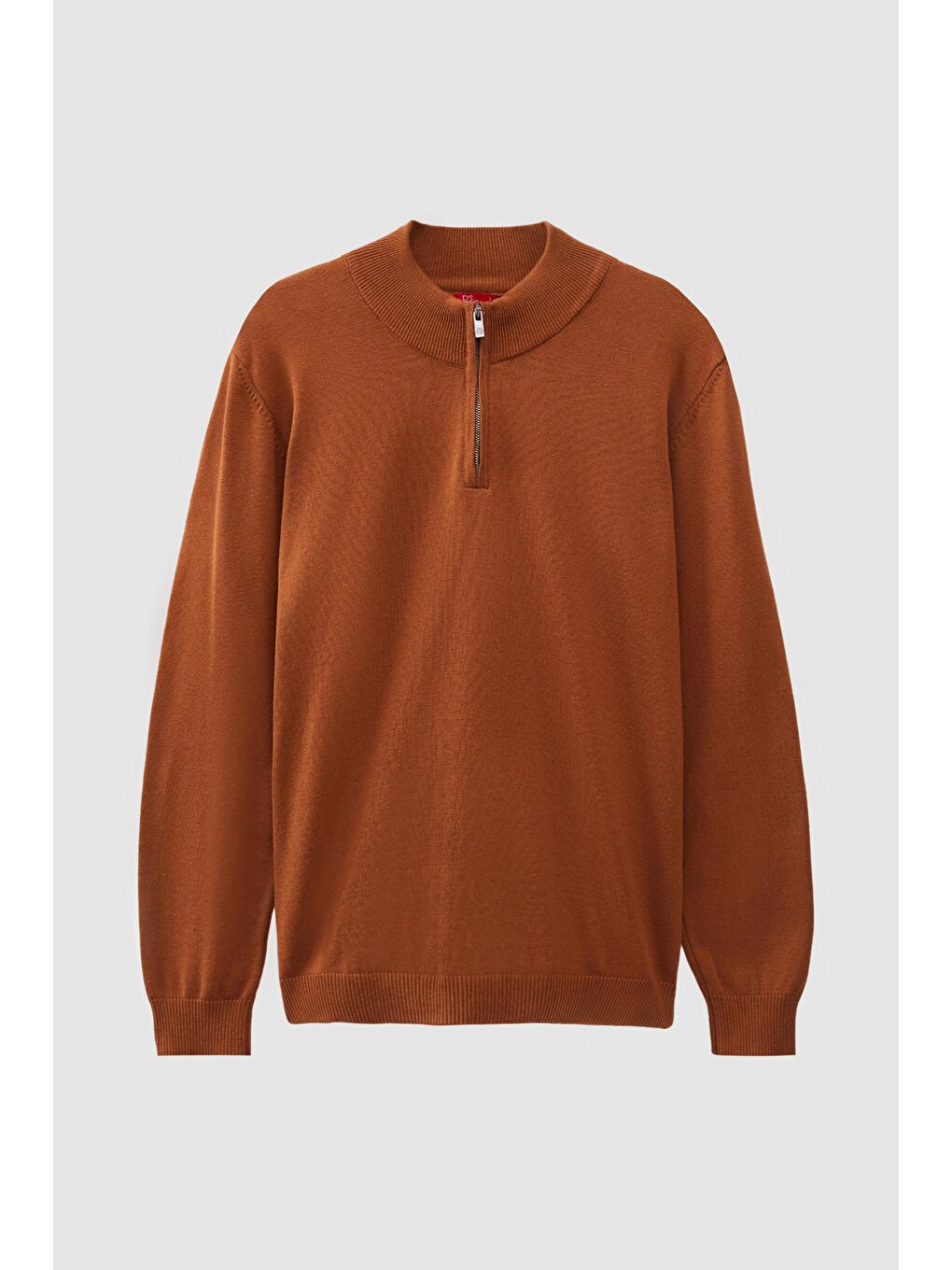 Kahverengi Slim Fit Tarçın Yarım Fermuarlı Triko Kazak-4