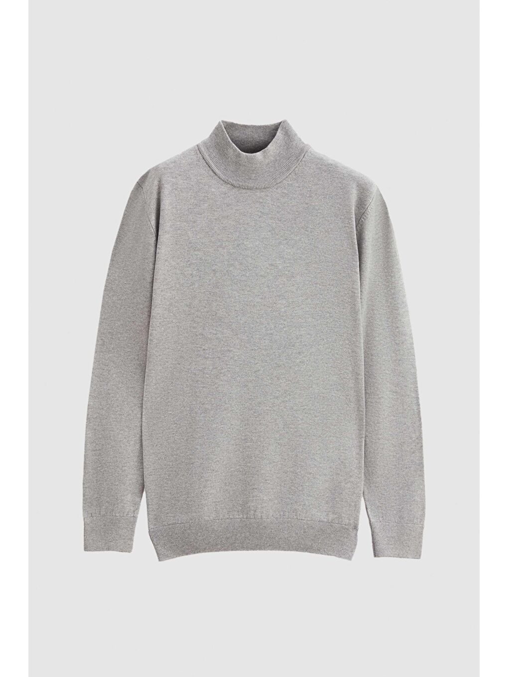 Regular Fit Gri Pamuk Karışımlı Yarım Balıkçı Triko Kazak-4