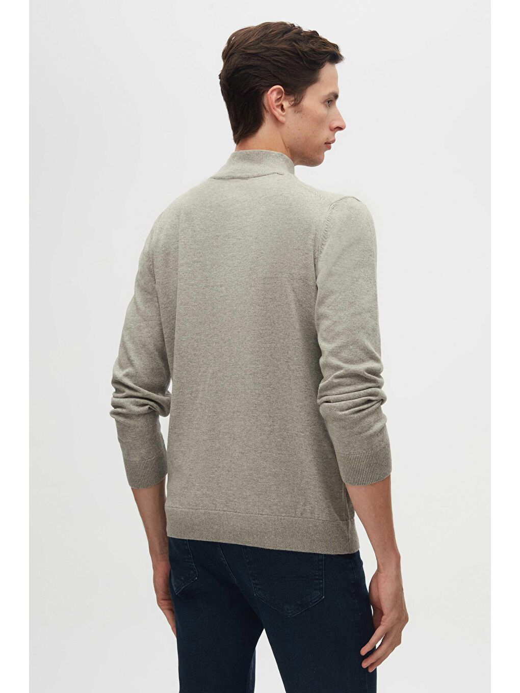 Regular Fit Gri Pamuk Karışımlı Yarım Balıkçı Triko Kazak-5