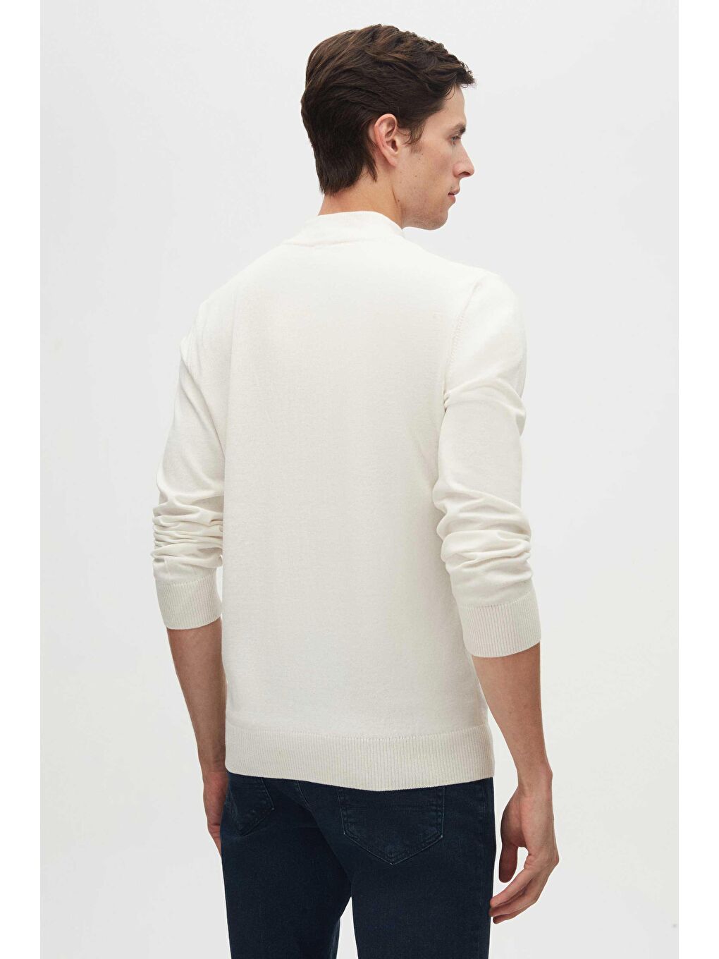 Regular Fit Ekru Pamuk Karışımlı Yarım Balıkçı Triko Kazak-3