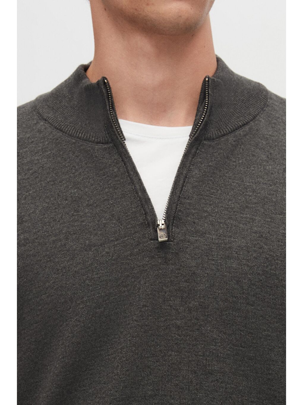 Slim Fit Antrasit Yarım Fermuarlı Triko Kazak-2