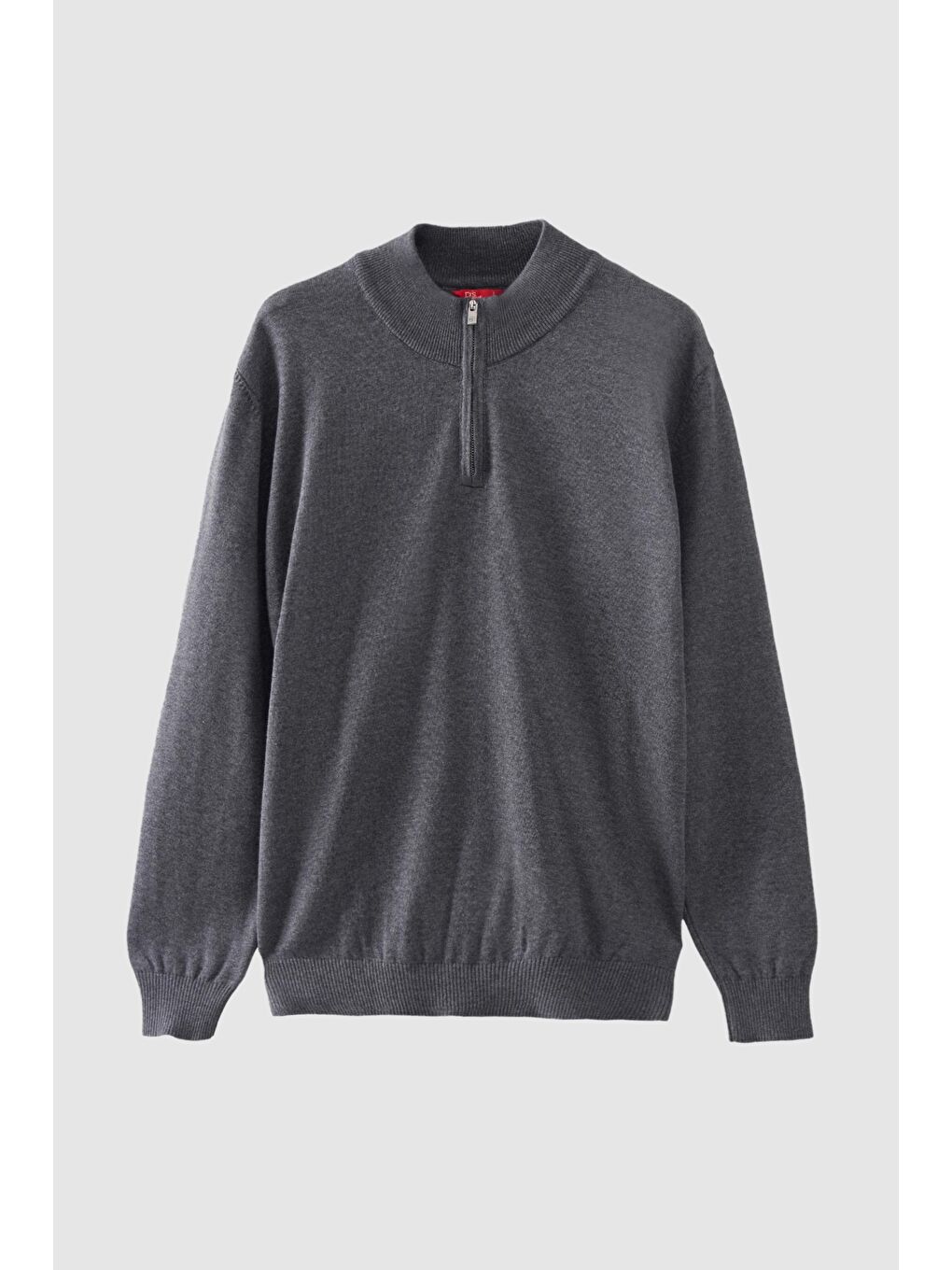 Slim Fit Antrasit Yarım Fermuarlı Triko Kazak-4