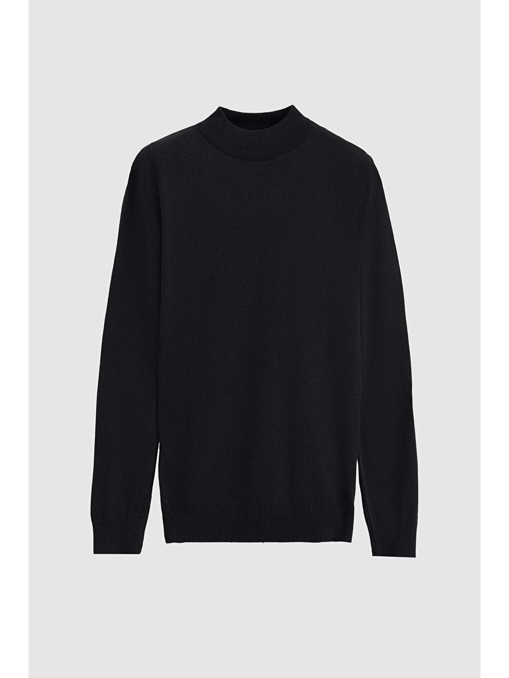 Regular Fit Siyah Pamuk Karışımlı Yarım Balıkçı Triko Kazak-4