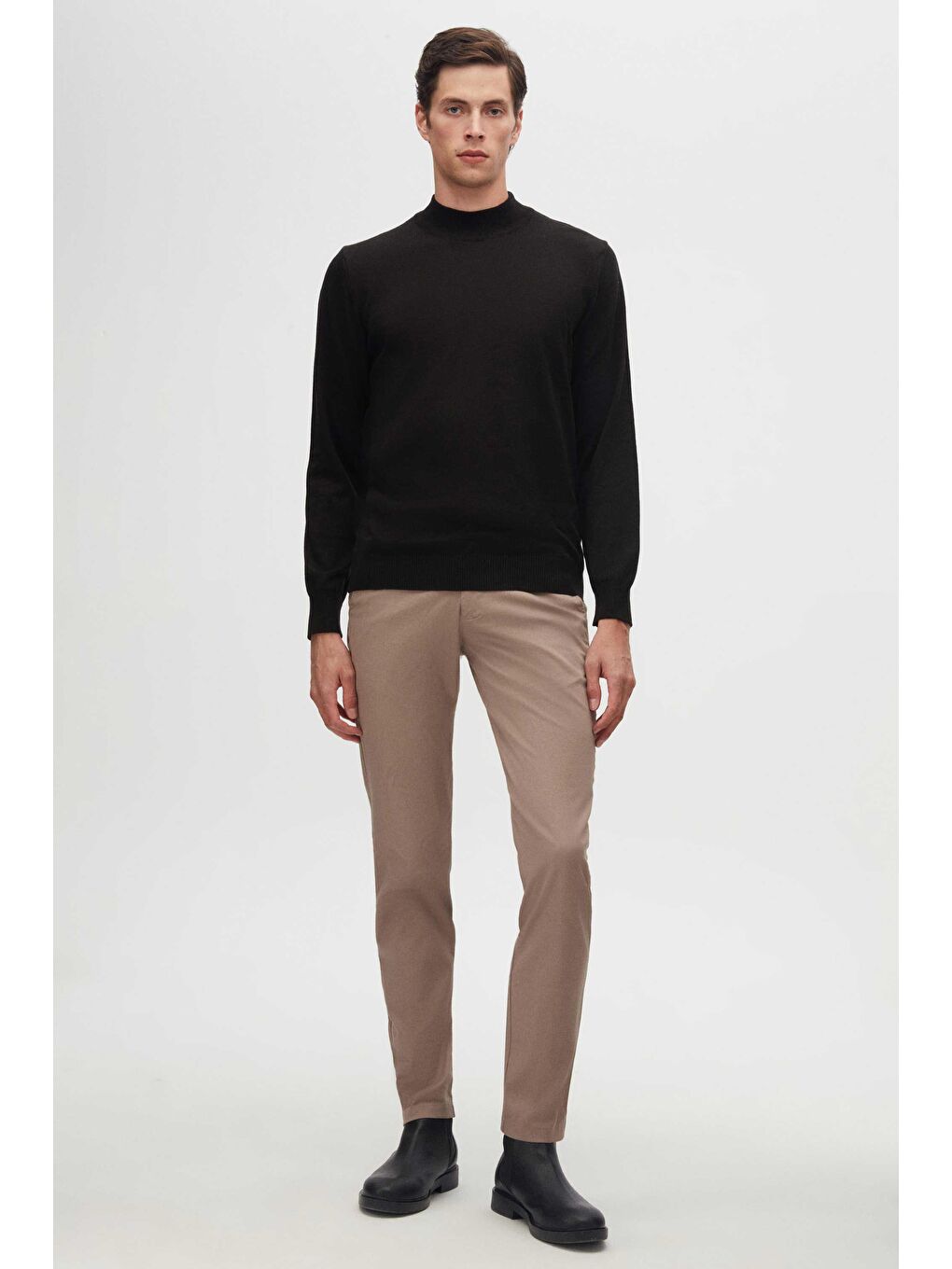 Regular Fit Siyah Pamuk Karışımlı Yarım Balıkçı Triko Kazak-6