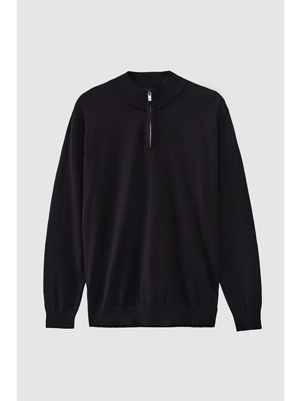 Slim Fit Siyah Yarım Fermuarlı Triko Kazak-4