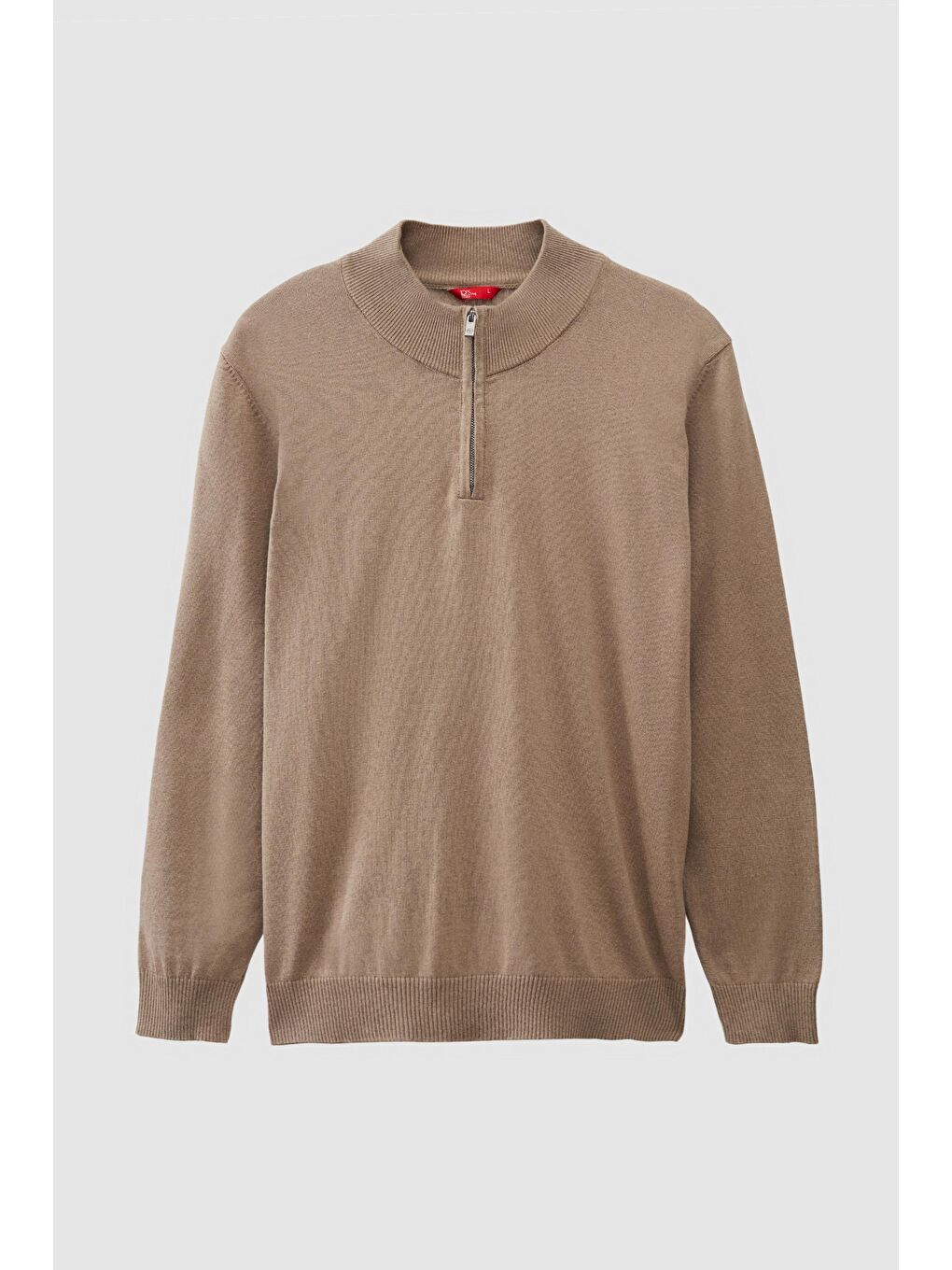 Slim Fit Bej Yarım Fermuarlı Triko Kazak-4