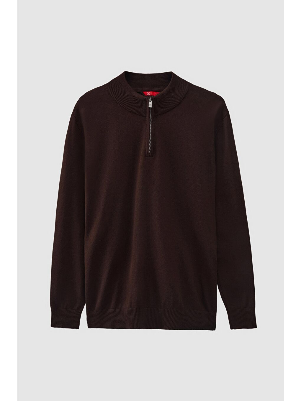 Slim Fit Kahverengi Yarım Fermuarlı Triko Kazak-4