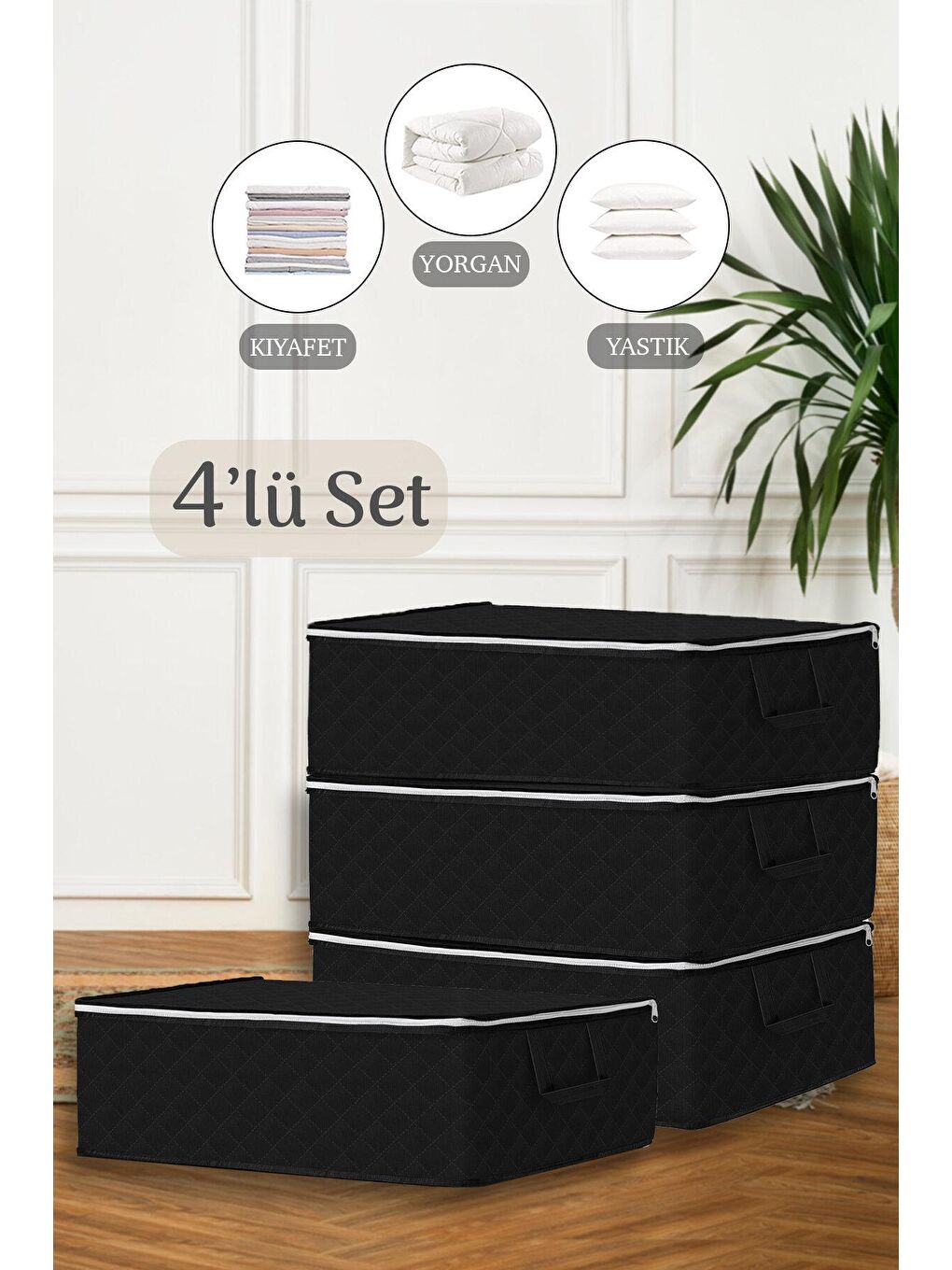 4'lü Çekyat Baza Tipi Hurç 64 x 45 x 22 cm Siyah