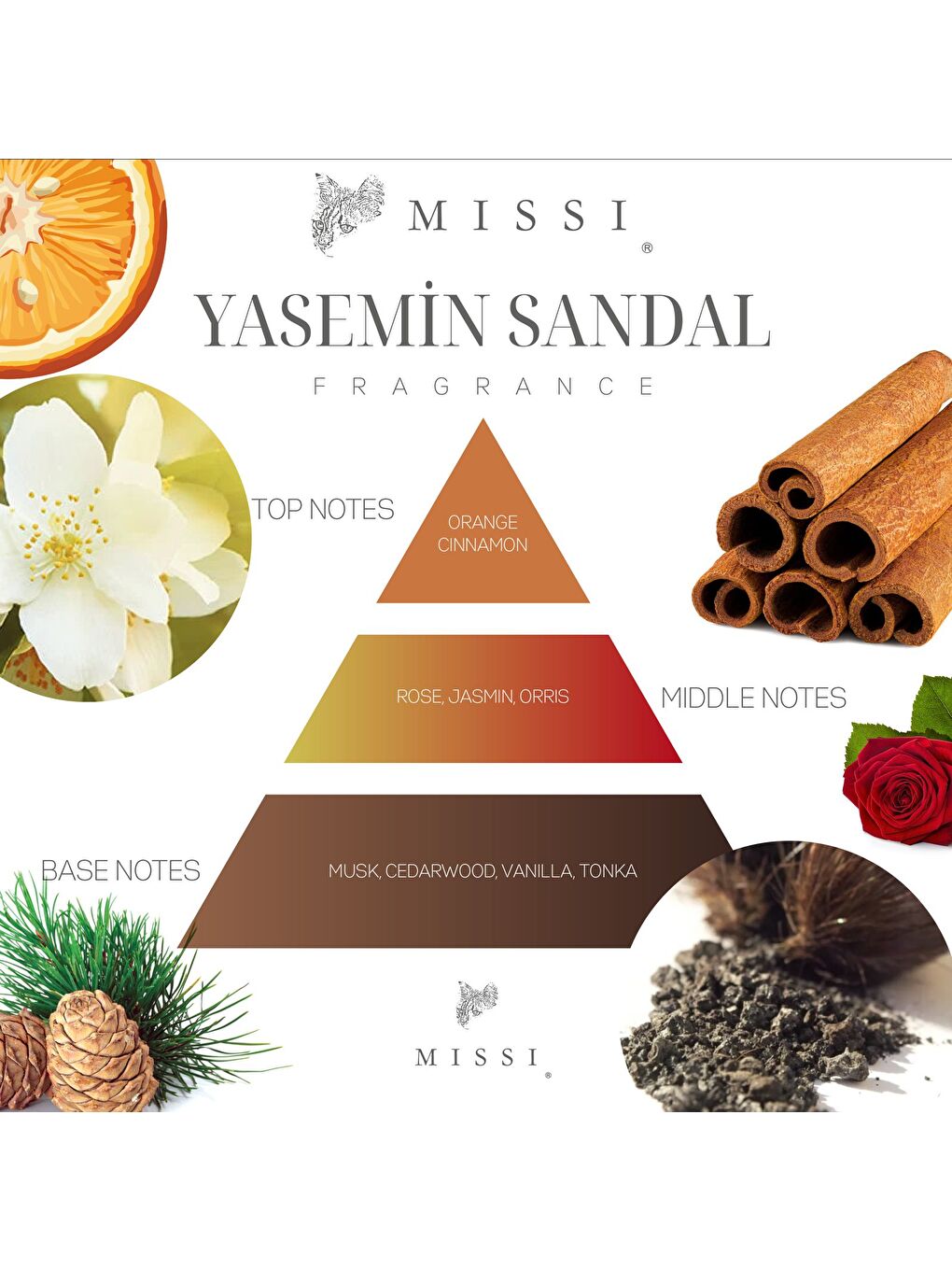 Missi Ekru Taştan Seramik İçi Ahşap Fitilli Yasemin Sandal Kokulu Çıtırtılı Vegan Mum - 2