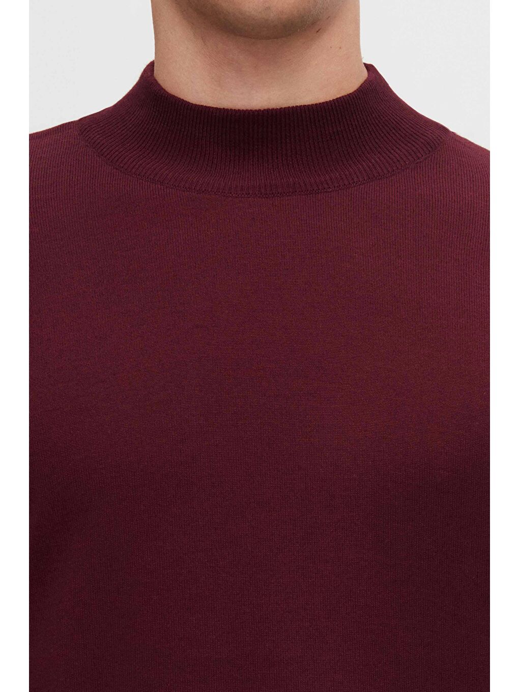 Regular Fit Bordo Pamuk Karışımlı Yarım Balıkçı Triko Kazak-2