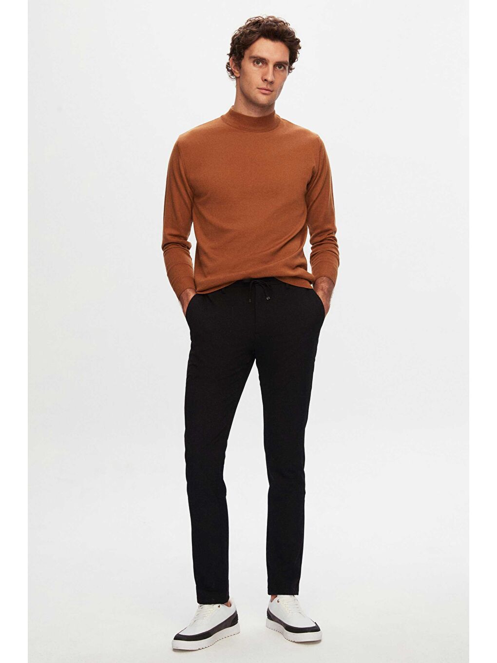 Kahverengi Regular Fit Camel Pamuk Karışımlı Yarım Balıkçı Triko Kazak-5