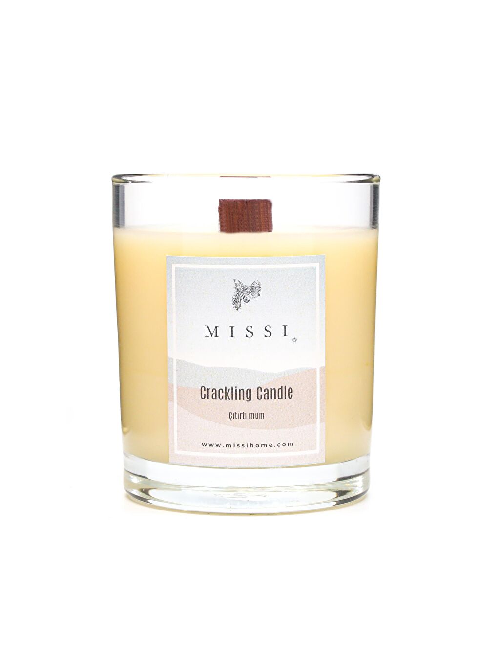 Ahşap Fitilli Yasemin Sandal Kokulu Ekru Çıtırtılı Vegan Mum (Crackling)-1