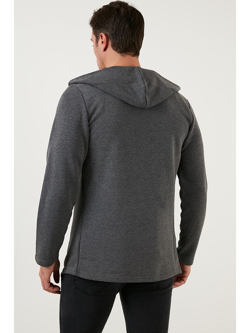 Antrasit Slim Fit Pamuklu Kapüşonlu Örme Hırka 5896587-4