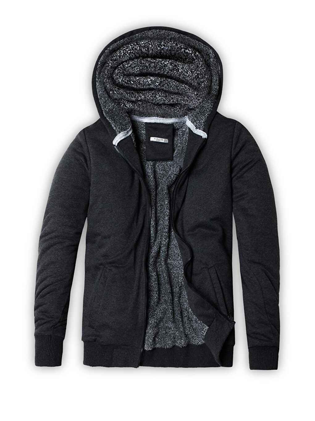 Gri İçi Kürklü Kapüşonlu Erkek Fermuarlı Sweatshirt Hırka Slim Fit 575708