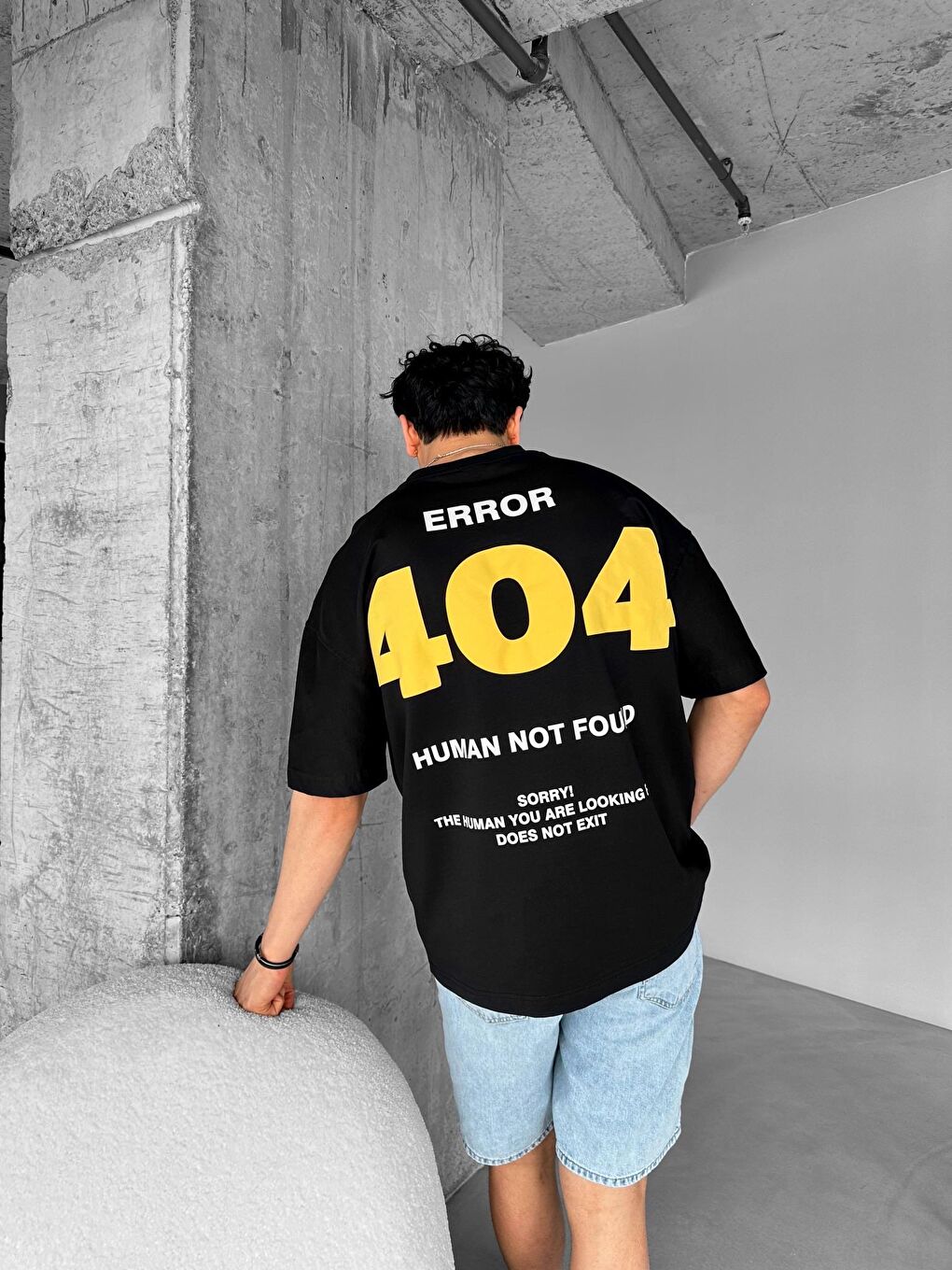 ablukaonline Erkek Oversize Error 404 Baskılı İki İplik T-Shirt Siyah