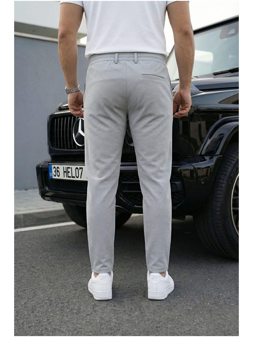 Gri Holl Beli Lastikli Ve Bağcıklı Elastanlı Esnek Örme Jogger Pantolon-2