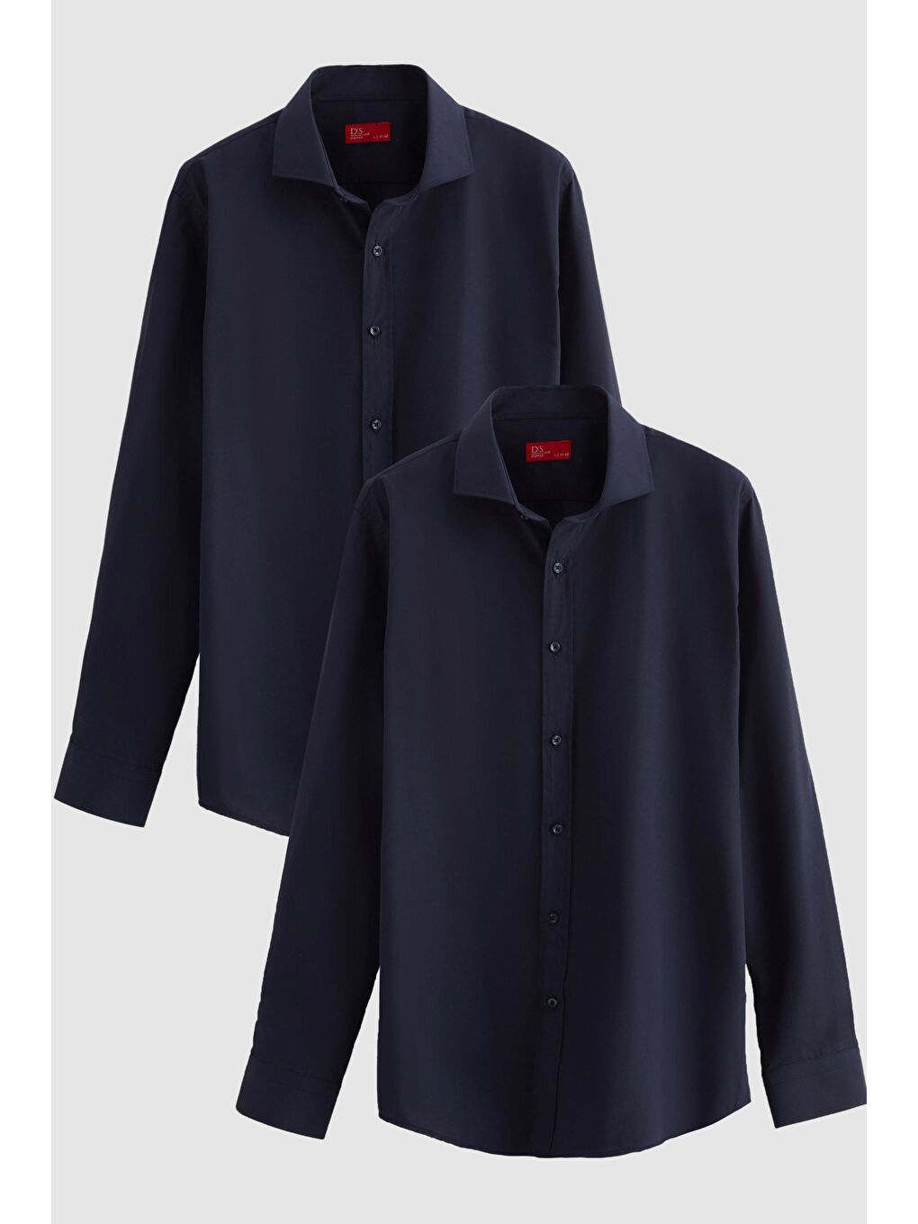 Slim Fit Lacivert İtalyan Yaka Kolay Ütülenebilir 2'Li Gömlek