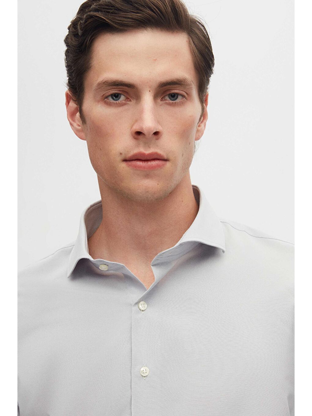 Slim Fit Gri/Beyaz İtalyan Yaka Kolay Ütülenebilir 2'Li Gömlek-2