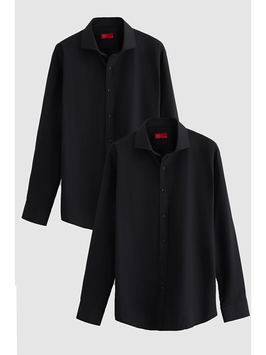 Slim Fit Siyah İtalyan Yaka Kolay Ütülenebilir 2'Li Gömlek