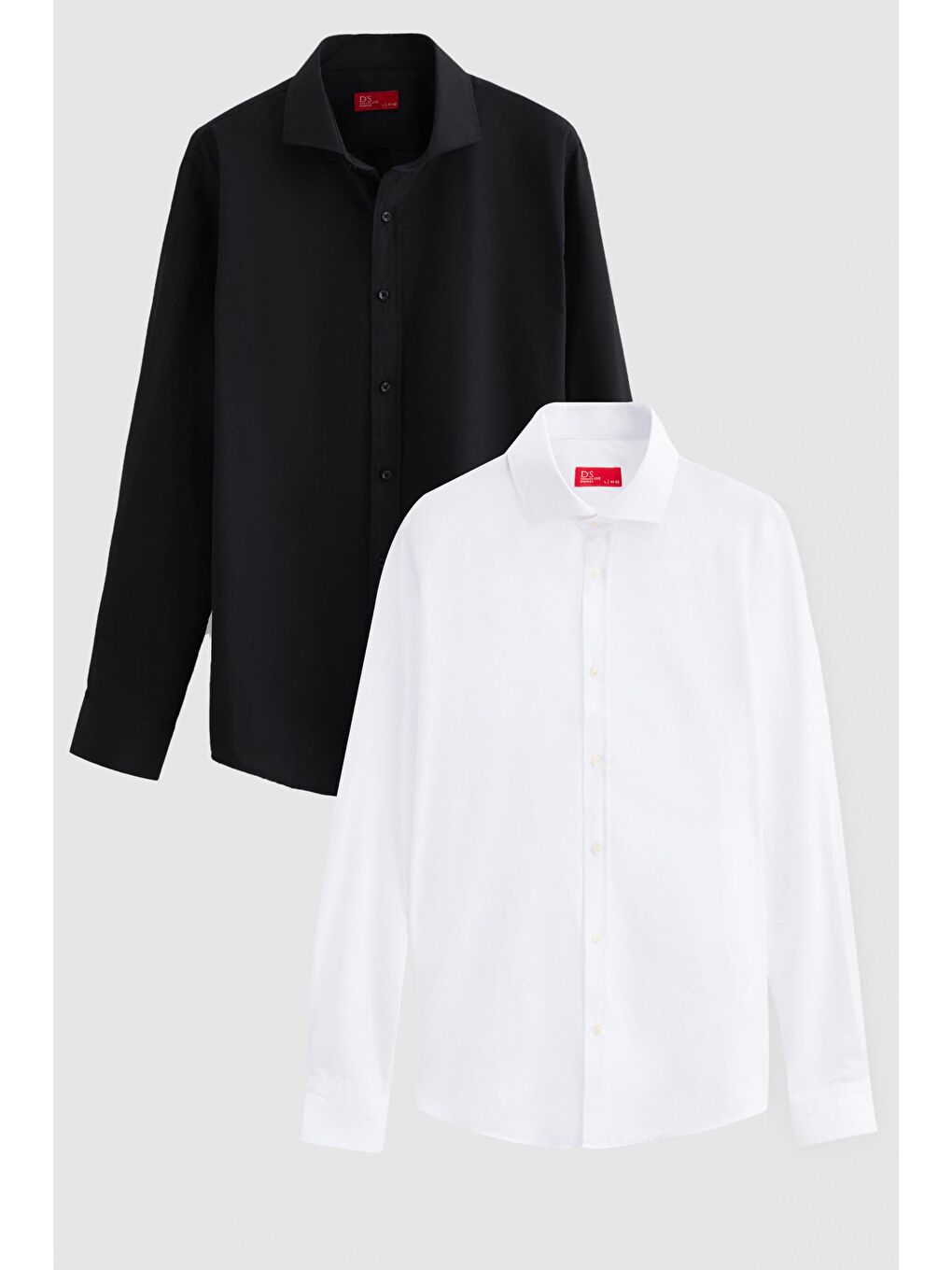 Slim Fit Siyah/Beyaz İtalyan Yaka Kolay Ütülenebilir 2'Li Gömlek