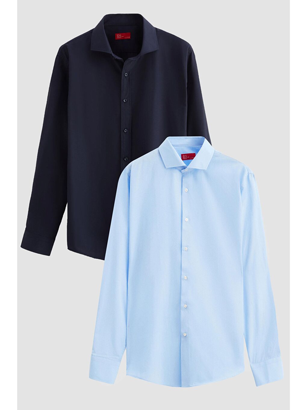 Karışık Slim Fit Lacivert/Açık Mavi İtalyan Yaka Kolay Ütülenebilir 2'Li Gömlek