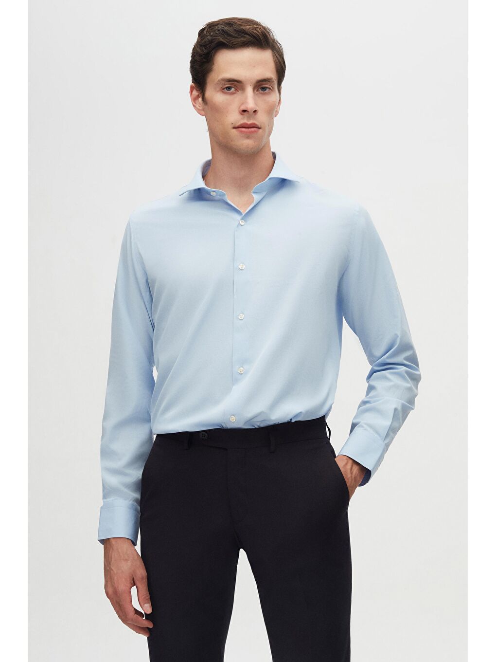 Karışık Slim Fit Lacivert/Açık Mavi İtalyan Yaka Kolay Ütülenebilir 2'Li Gömlek-3