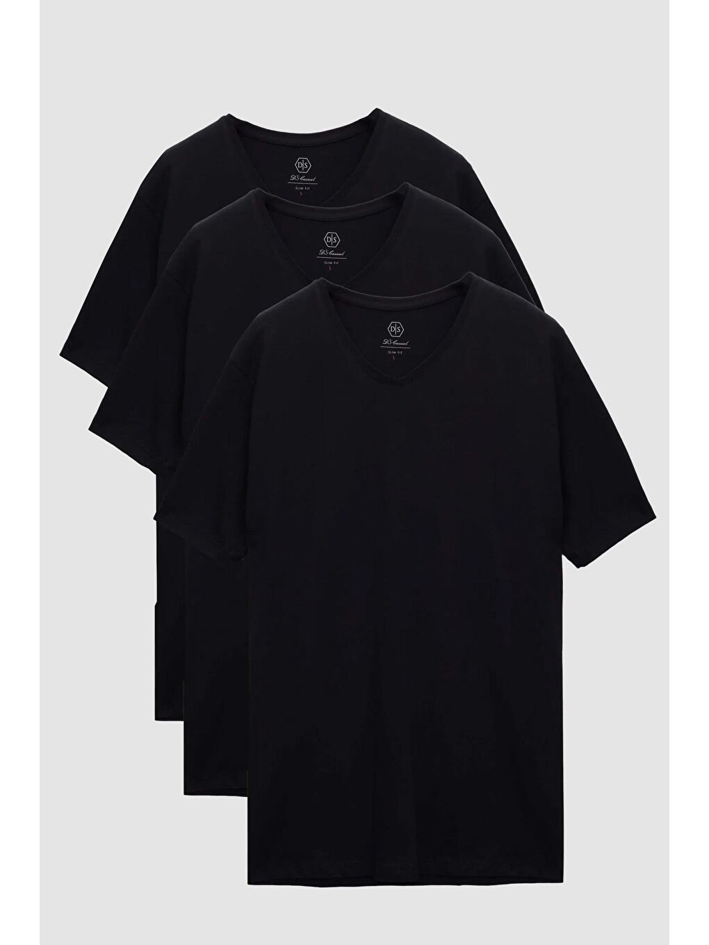 Slim Fit Siyah 3'lü Set V Yaka Tişört