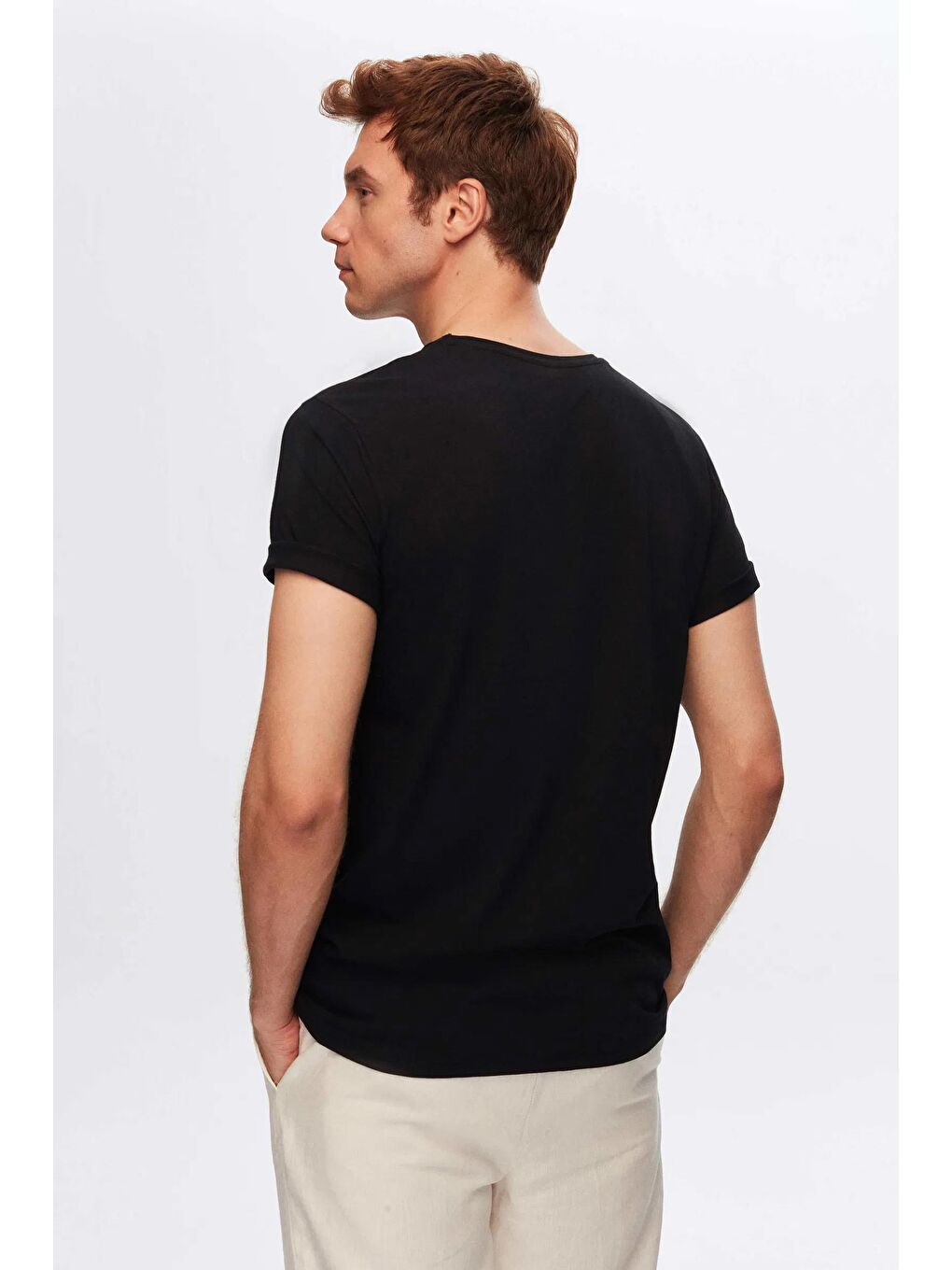 Slim Fit Siyah/Beyaz 3'lü Set V Yaka Tişört-2