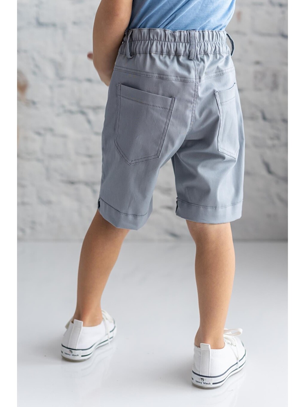Gri Erkek Çocuk Gabardin Düz Şort-1