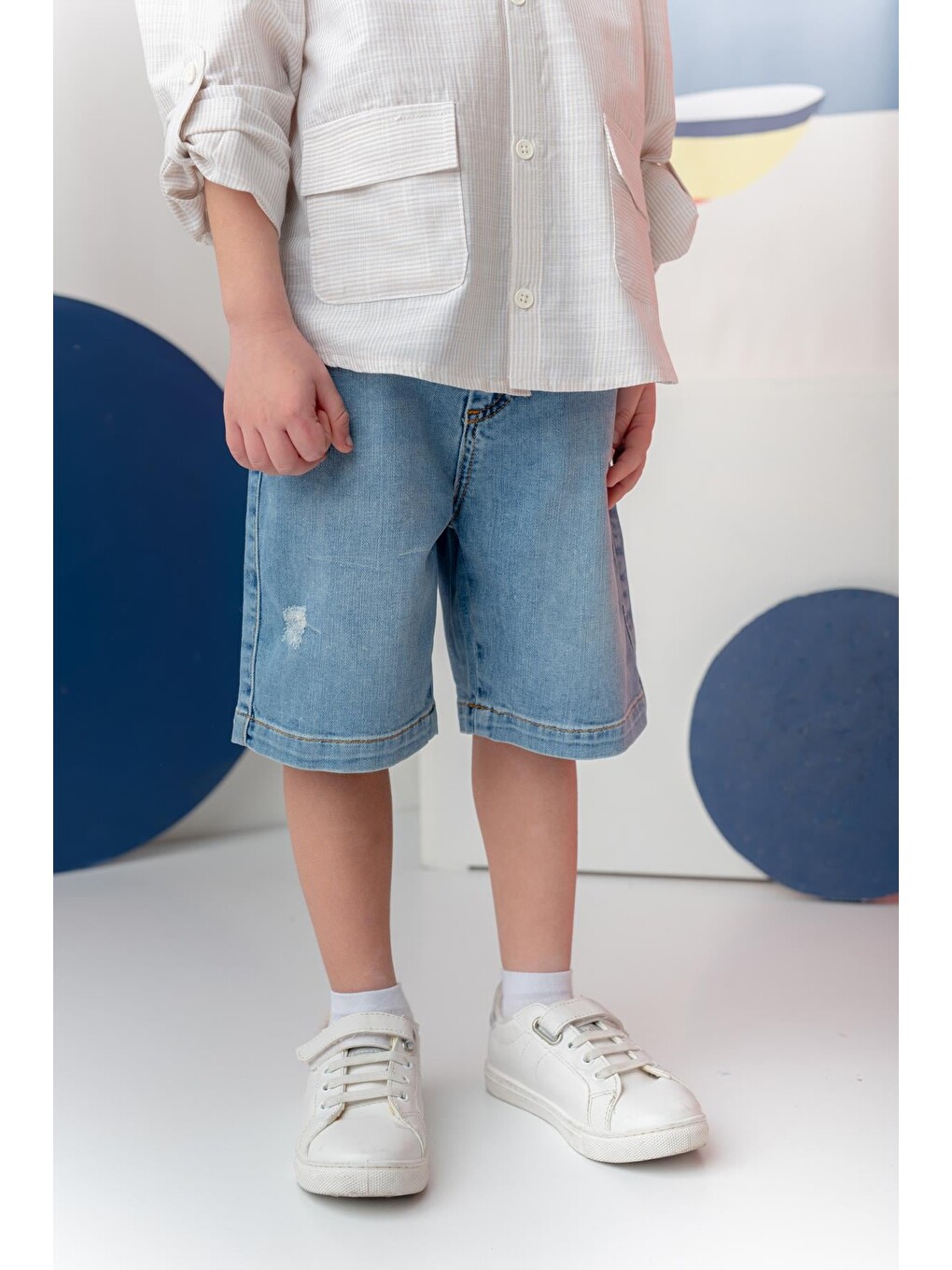 Erkek Çocuk Denim Beli Lastikli Şort - İndigo
