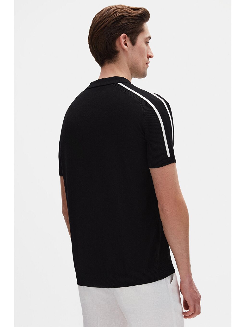 Slim Fit Siyah Rayon Polo Yaka Fermuarlı Triko Tişört-1