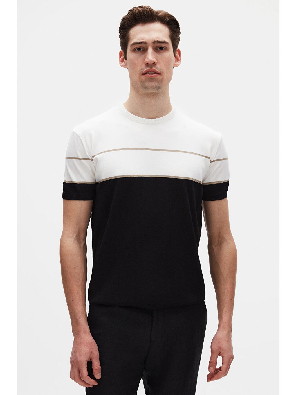 Slim Fit Ekru Yazlık Rayon Triko Tişört