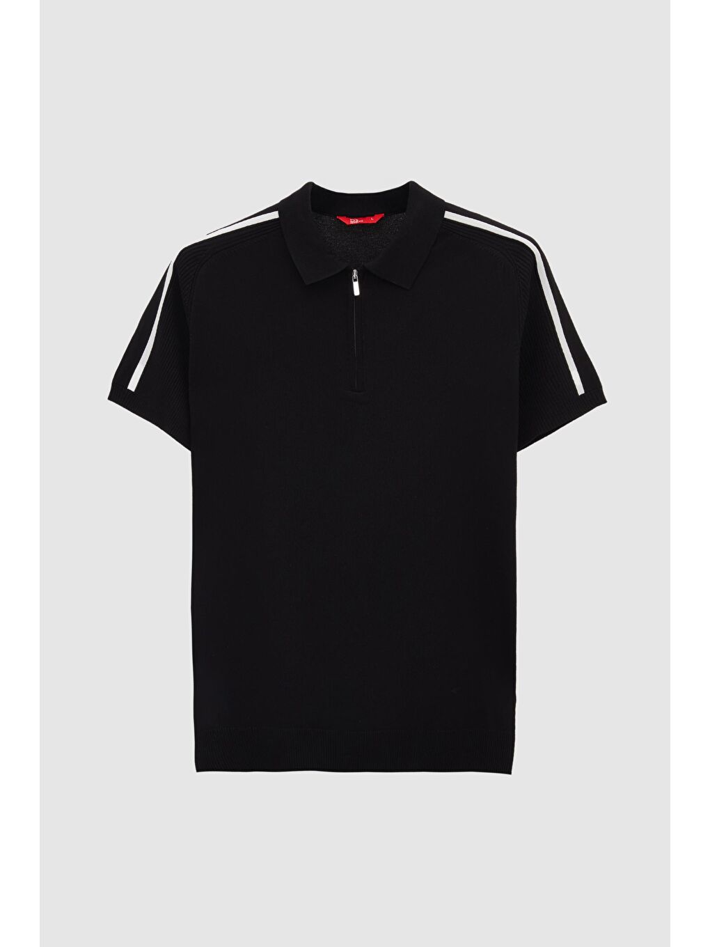 Slim Fit Siyah Rayon Polo Yaka Fermuarlı Triko Tişört-4