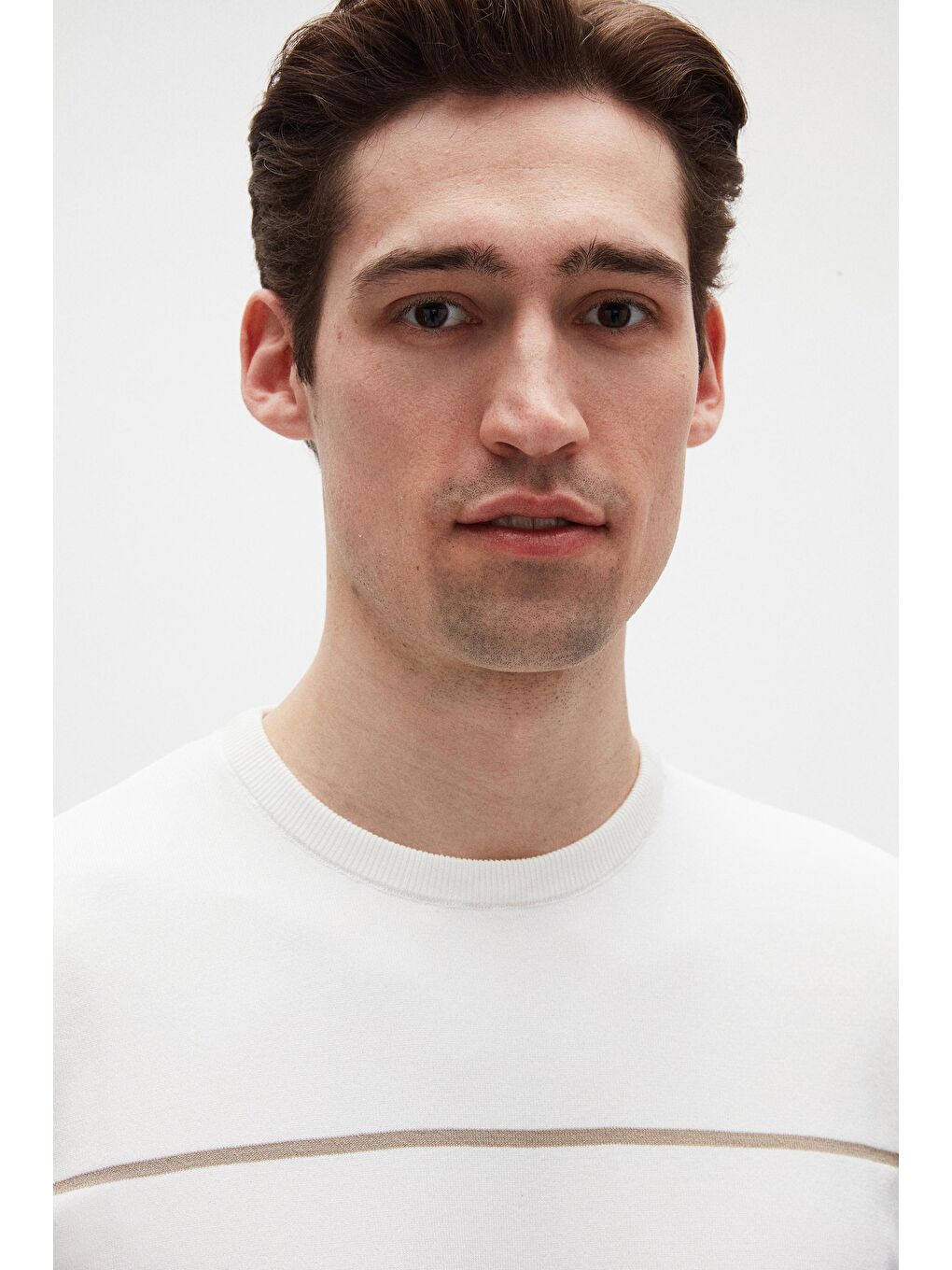 Slim Fit Ekru Yazlık Rayon Triko Tişört-1