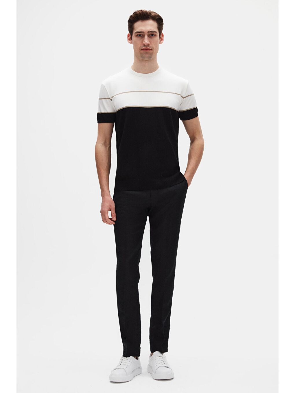 Slim Fit Ekru Yazlık Rayon Triko Tişört-3