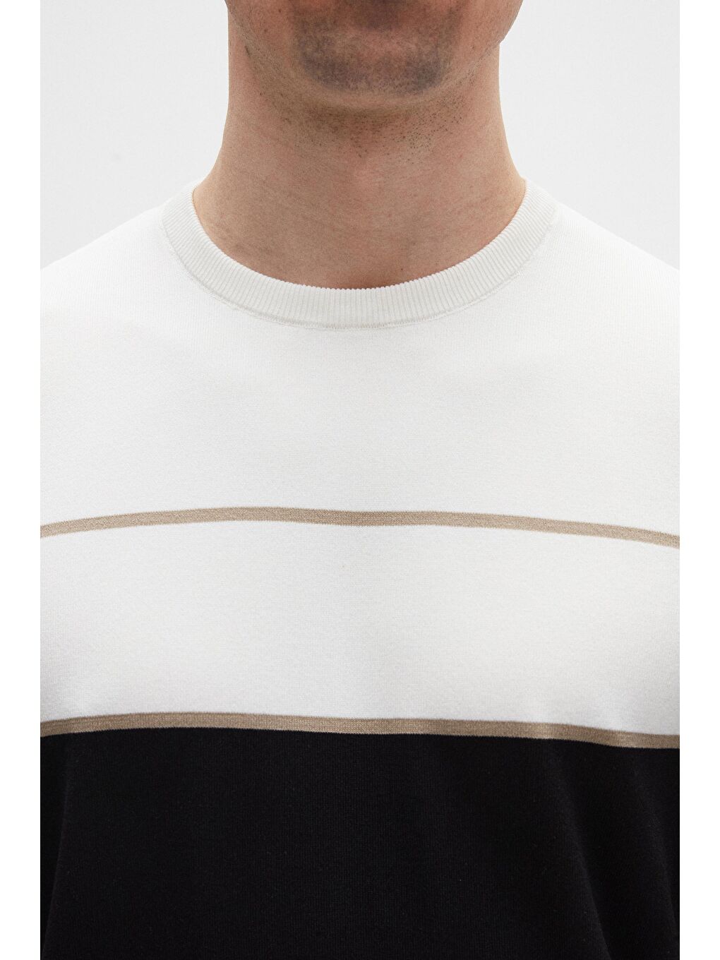 Slim Fit Ekru Yazlık Rayon Triko Tişört-5